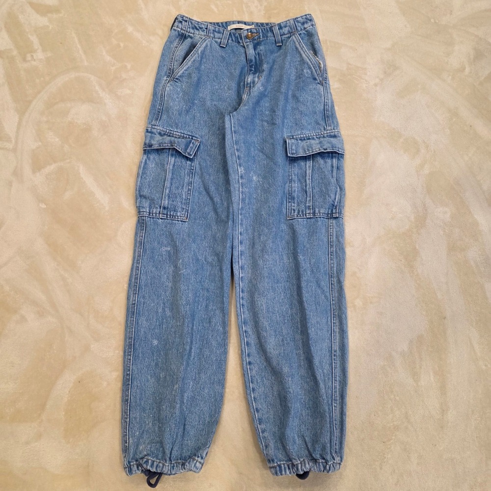 Levi's 94 Baggy Cargo Jeans W27 L32 Blue Denim Utility Distressed Adjustable Hem